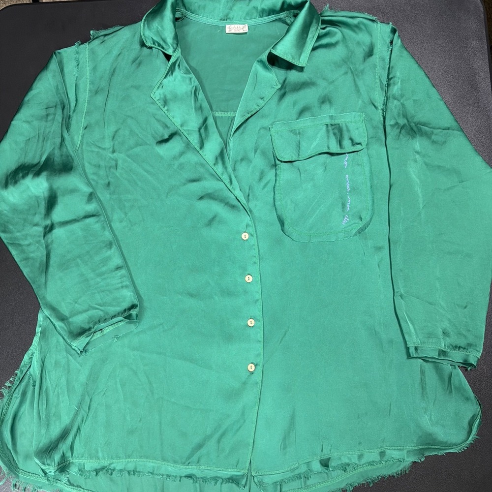 Intimately Free People Like Honey Meadow Green Pajama PJ Shirt & Shorts Size S - Picture 3 of 10